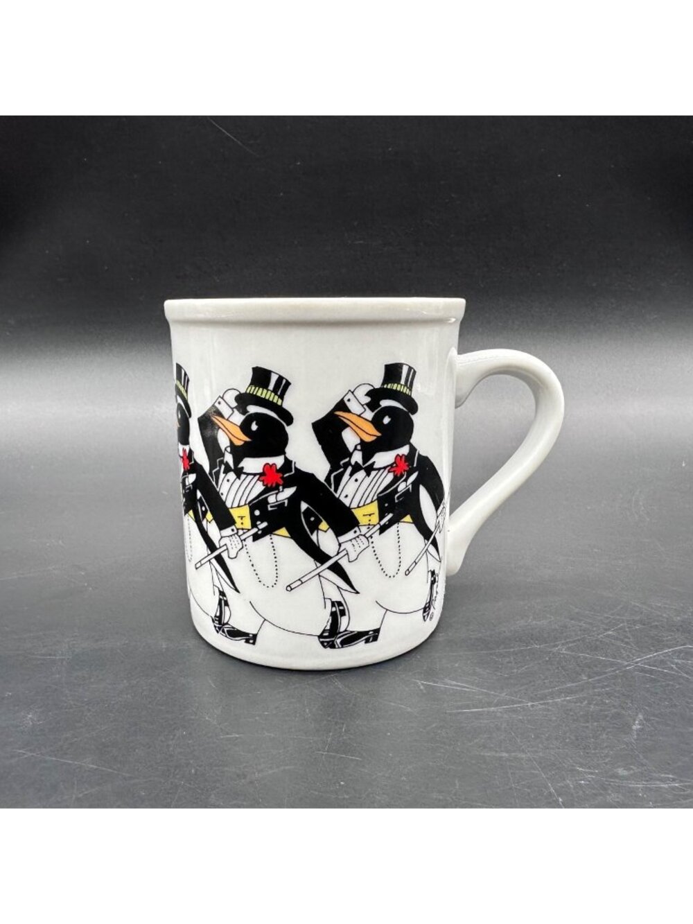 Vintage Tuxedo Penguins Mug The Chorus Line Papel Japan White Ceramic 80s Kitsch